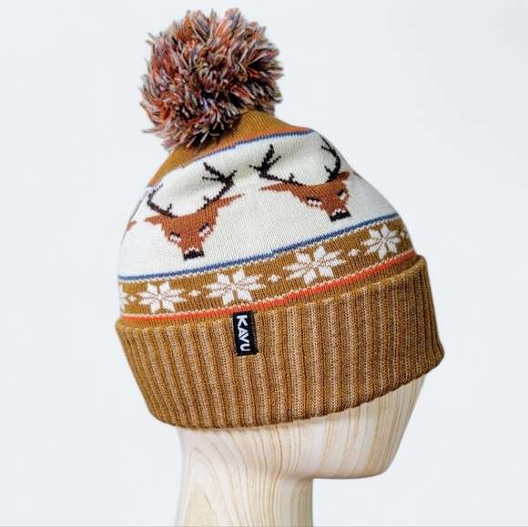 KAVU Herschel Beanie Oh Deere Brown and White Pom Size OSFM - Picture 1 of 15